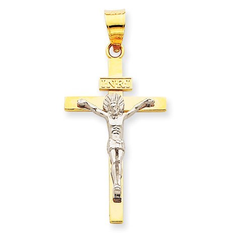 14K Two-tone INRI Crucifix Pendant