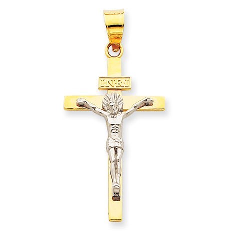 14K Two-tone INRI Crucifix Pendant