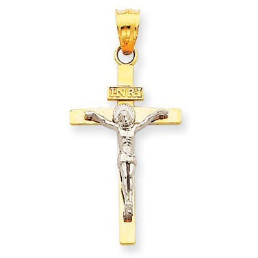 14K Two-tone INRI Crucifix Pendant