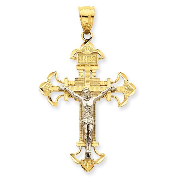 14K Two-tone INRI Crucifix Pendant