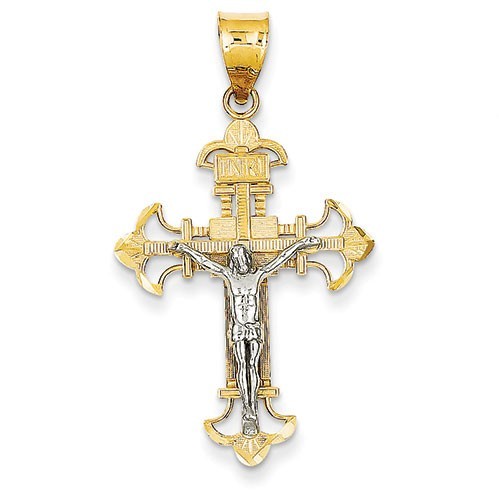 14K Two-tone INRI Crucifix Pendant
