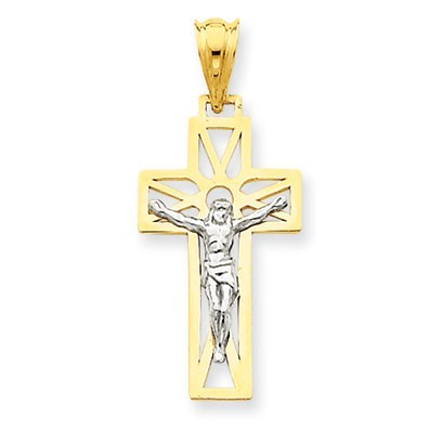 14K Two-tone Crucifix Pendant
