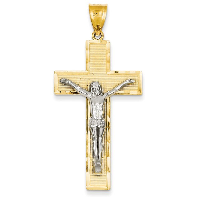 14K Two-tone Diamond-cut Crucifix Pendant