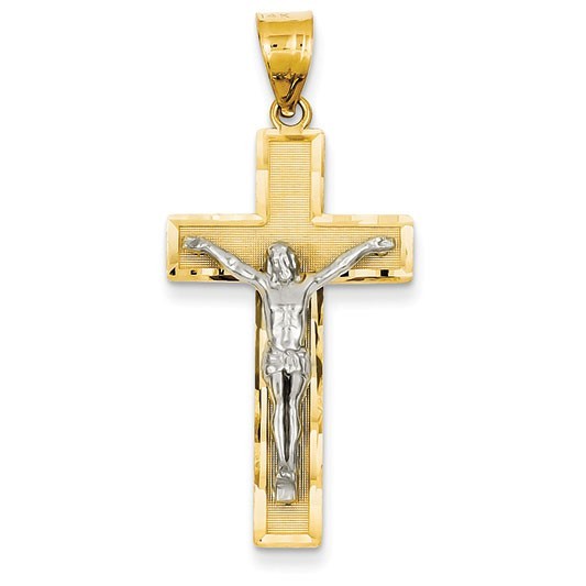 14K Two-tone Diamond-cut Crucifix Pendant