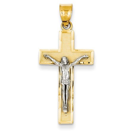 14K Two-tone Diamond-cut Crucifix Pendant