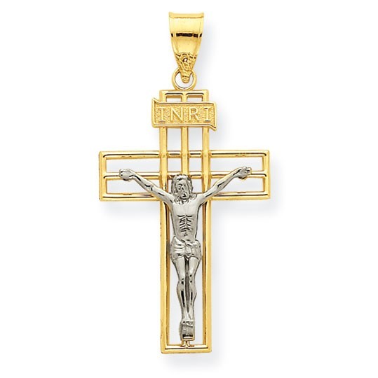 14K Two-tone Large INRI Crucifix Pendant