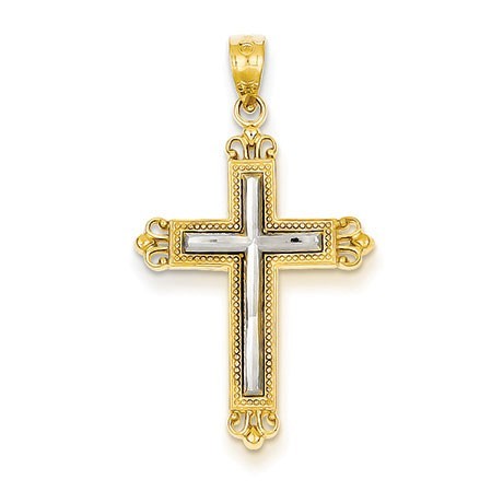 14k Rhodium Diamond Cut Cross Pendant