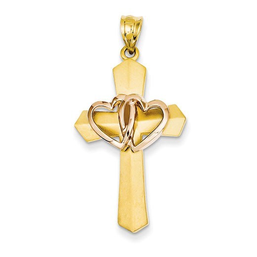 14k Two-tone Double Heart Cross Charm