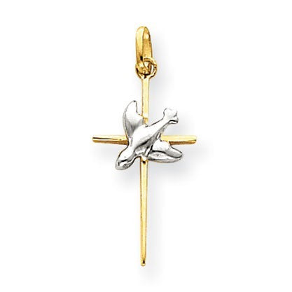 14k Two-tone Dove Cross Pendant