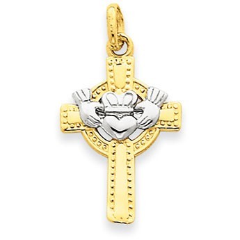 14k Two-tone Claddagh Cross Pendant