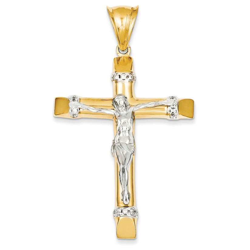 14k Two-tone CZ Crucifix Pendant