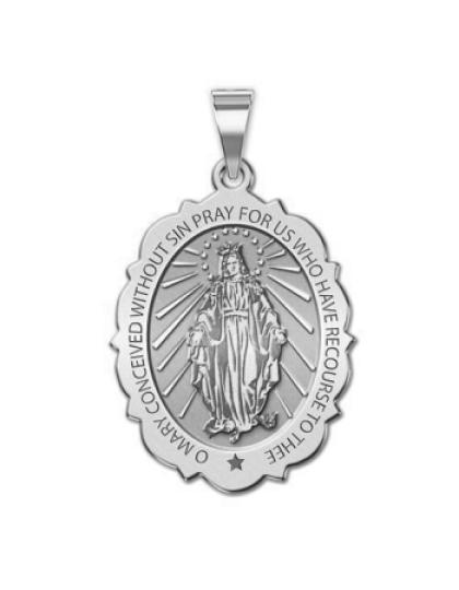 Miraculous Medal Scalloped Oval
