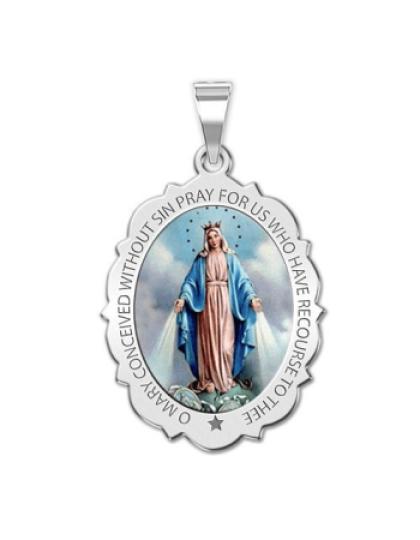 Miraculous Medal Scalloped Oval