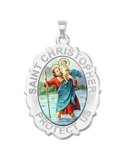 Saint Christopher Scalloped OVAL Medal "Color"