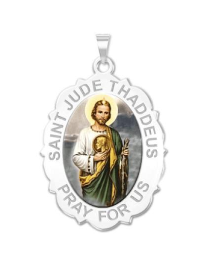 Saint Jude Scalloped Color Medal