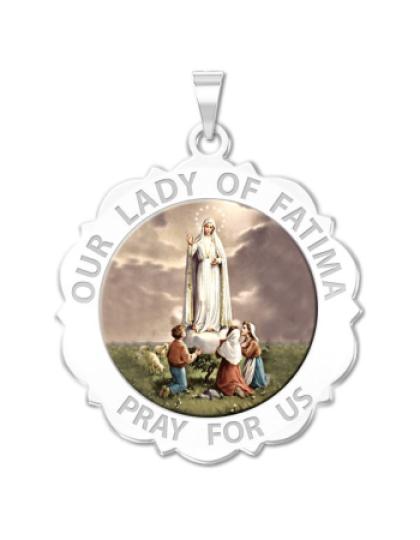 Our Lady of Fatima Scalloped Round Medal "Color"