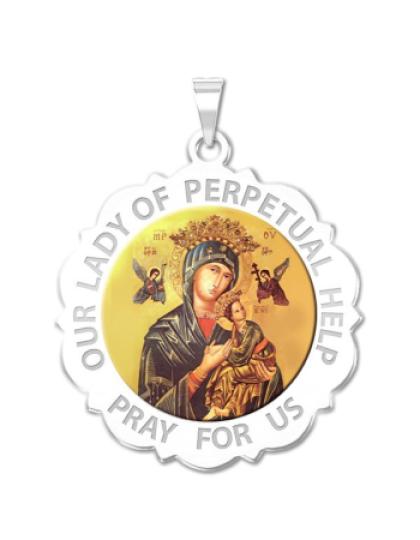Our Lady of Perpetual Help Scalloped Round Medal "Color"