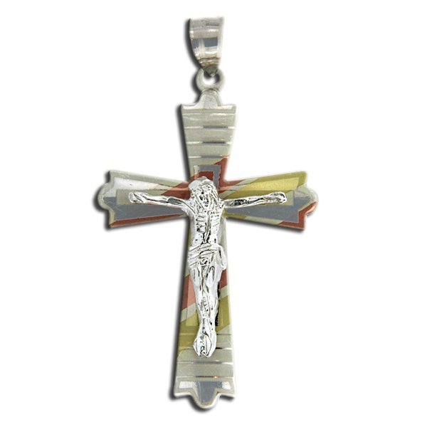 Sterling Silver Tri-color Crucifix Cross Pendant