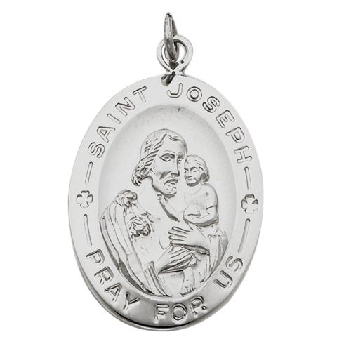 Sterling Silver Polished and Satined Saint Joseph Oval Religious Medal