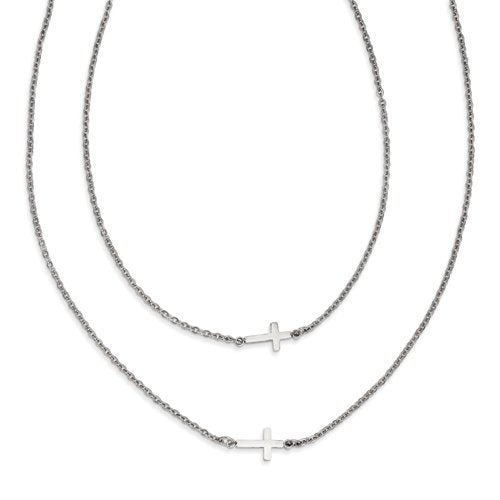 Stainless Steel Double Sideways Crosses Layered Necklace