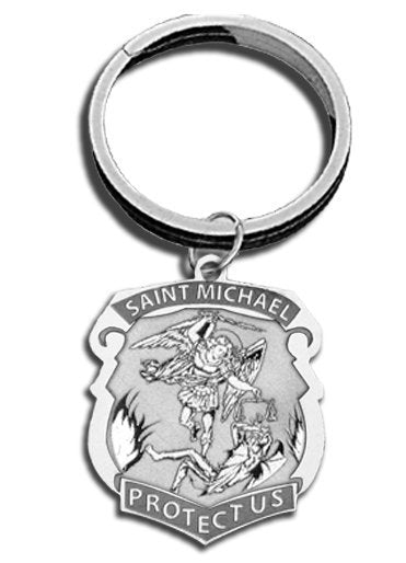 Saint Michael Badge Religious Engravable Keychain