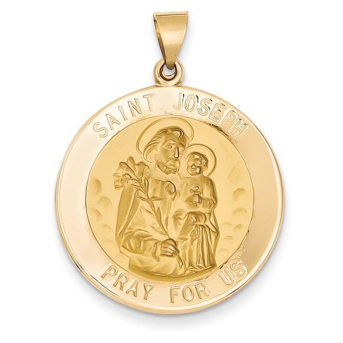 14K Yellow Gold Saint Joseph Round Hollow Religious Medal