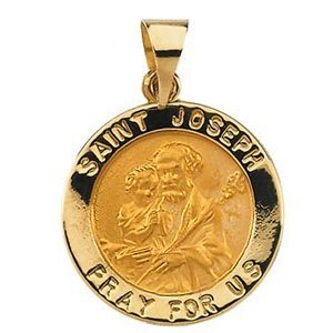 14K Gold Saint Joseph Hollow Round Religious Medal