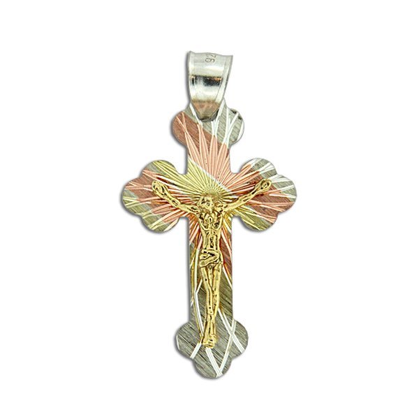 Sterling Silver Tri-color Crucifix Cross Pendant