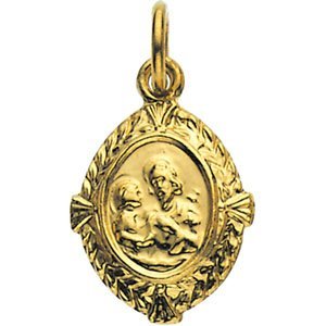 14K Yellow Gold Saint Joseph Petite Oval Religious Medal