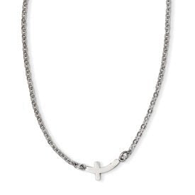 Stainless Steel Polished Sideways Cross 18in Necklace