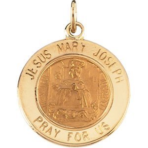 14K Gold Jesus, Mary and Joseph Religious Medal