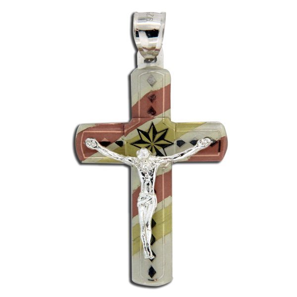 Sterling Silver Tri-color Crucifix Cross Pendant