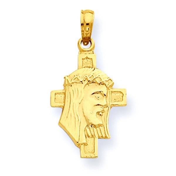 14K Yellow Gold Jesus Profile on Cross Pendant