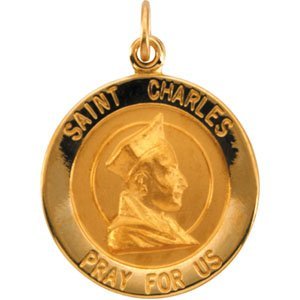 14K Gold Saint Charles Religious Medal
