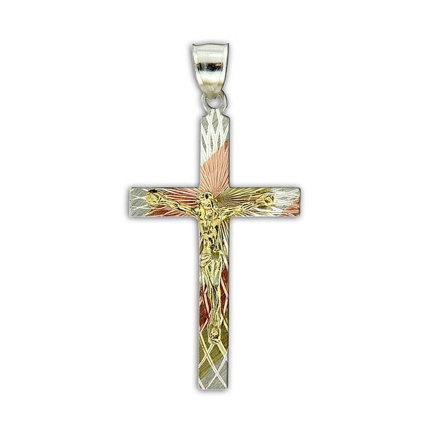 Sterling Silver Tri-color Crucifix Cross Pendant