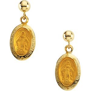 14K Gold Miraculous Medal Earrings