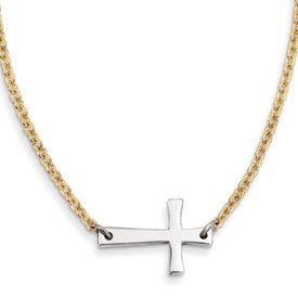Stainless Steel Yellow Gold Plated Chain Sideways Cross