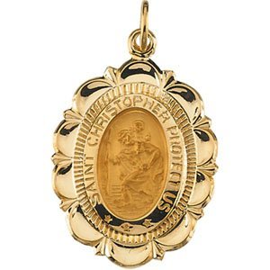 14K Yellow Gold Saint Christopher Religious Medal
