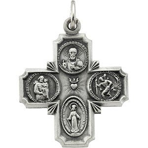 14K White Gold Four Way Religious Medal