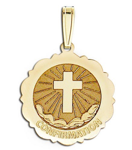 Confirmation Scalloped Round Medal - Cross