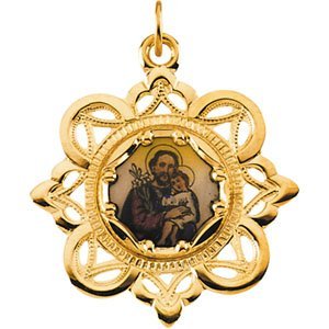 Saint Joseph Enamel Pendant with 10K Yellow Gold Frame