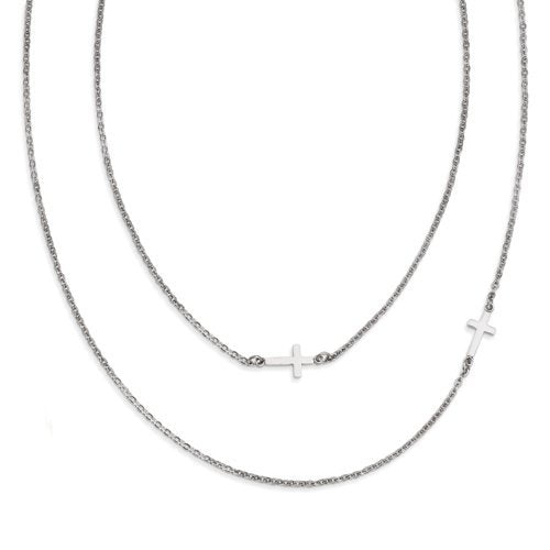 Stainless Steel Double Sideways Crosses Layered Necklace