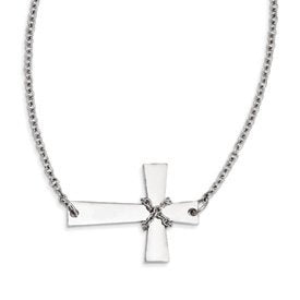 Stainless Steel Sideways Cross w/Chain Necklace