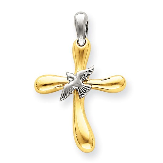 14k Two-tone Dove Cross Pendant