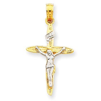 14k w/Rhodium INRI Crucifix Charm