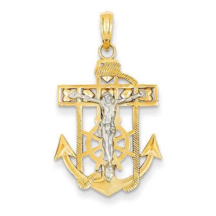 14k Two-tone Mariner's Crucifix Pendant