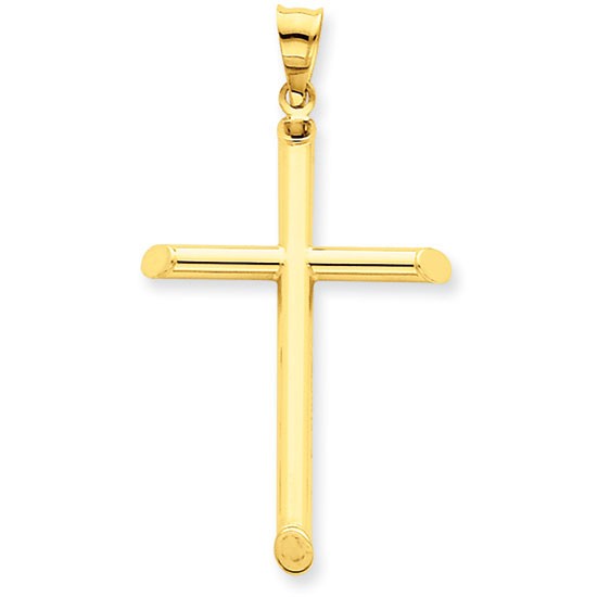 14k 3-D Polished Hollow Cross Pendant