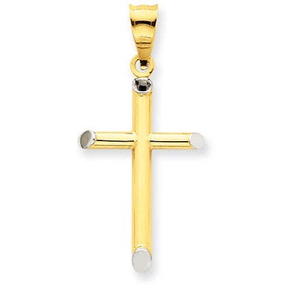 14k w/Rhodium 3-D Hollow Cross Pendant