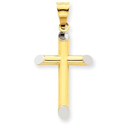 14k w/Rhodium 3-D Hollow Cross Pendant