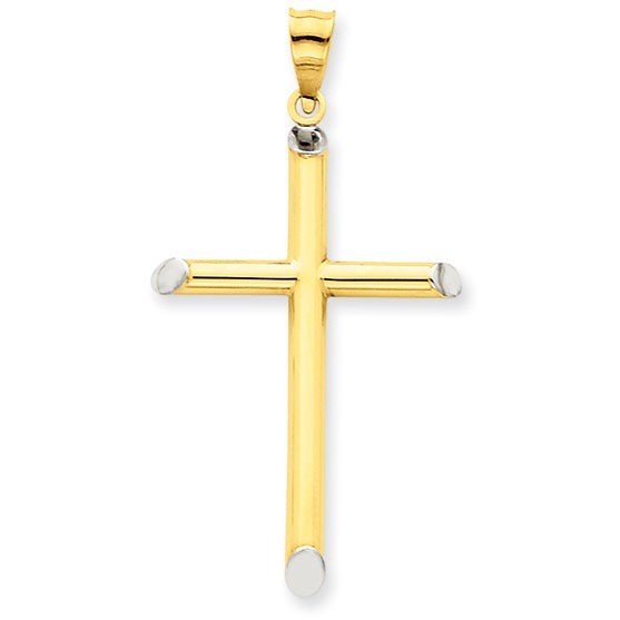 14k w/Rhodium 3-D Hollow Cross Pendant